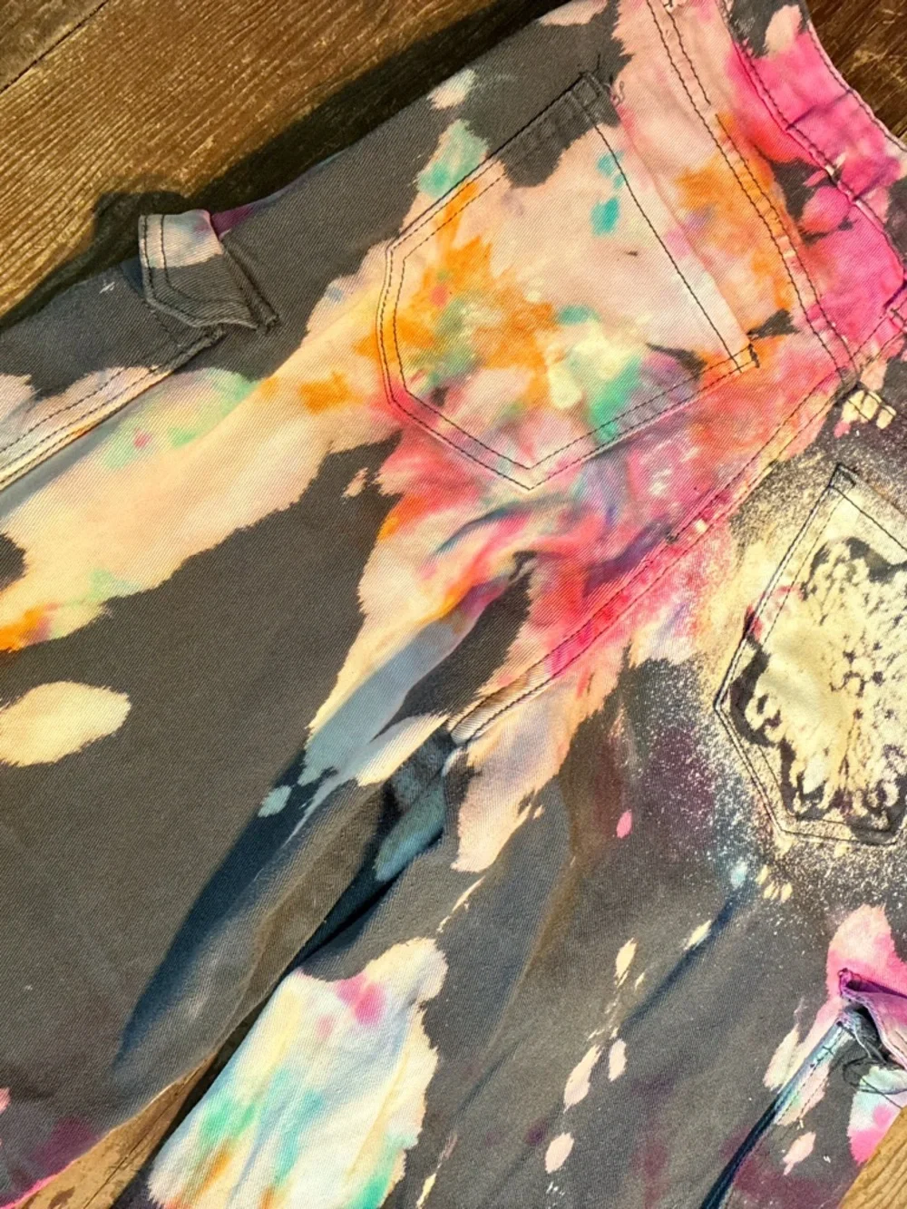 YMI Cargo Pants with hand dyed Tie-Dye Splatter - Picture 5 of 6